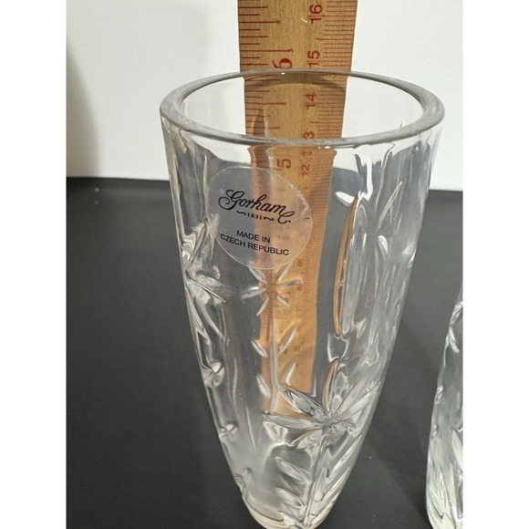 New‎ Gorham Full Lead Crystal Floral Majesty Matching Vases X 2 Bud 6x2" - Picture 7 of 9